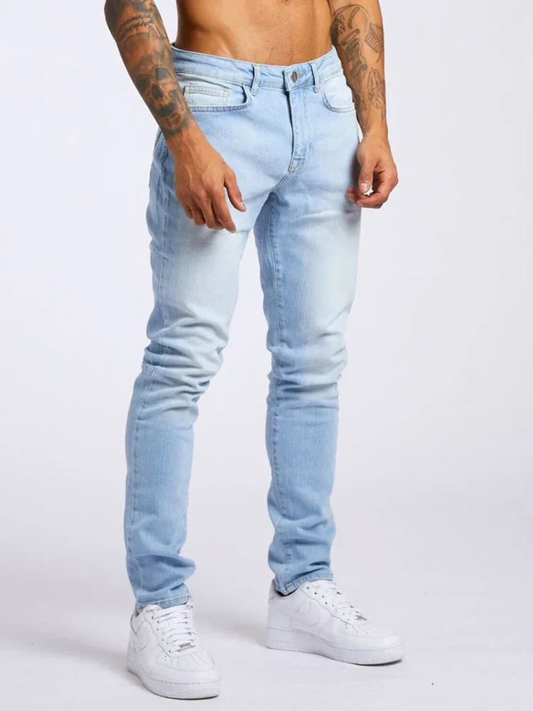 Mens Jeans Elastic Skinny Solid Color Stretch Pencil Pants Slim Fit Denim Jeans… - Image 4
