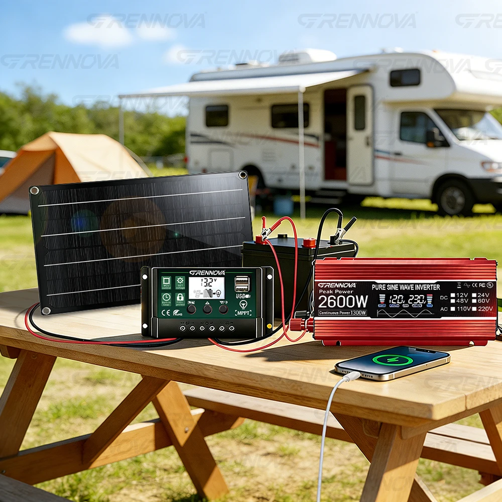 2600W PSW Off-Grid Solar Kit 60W Panel MPPT Controller Power Pure Sine 12V To 110V/220V Inverter For Pumps/Compressors/Medical view 2
