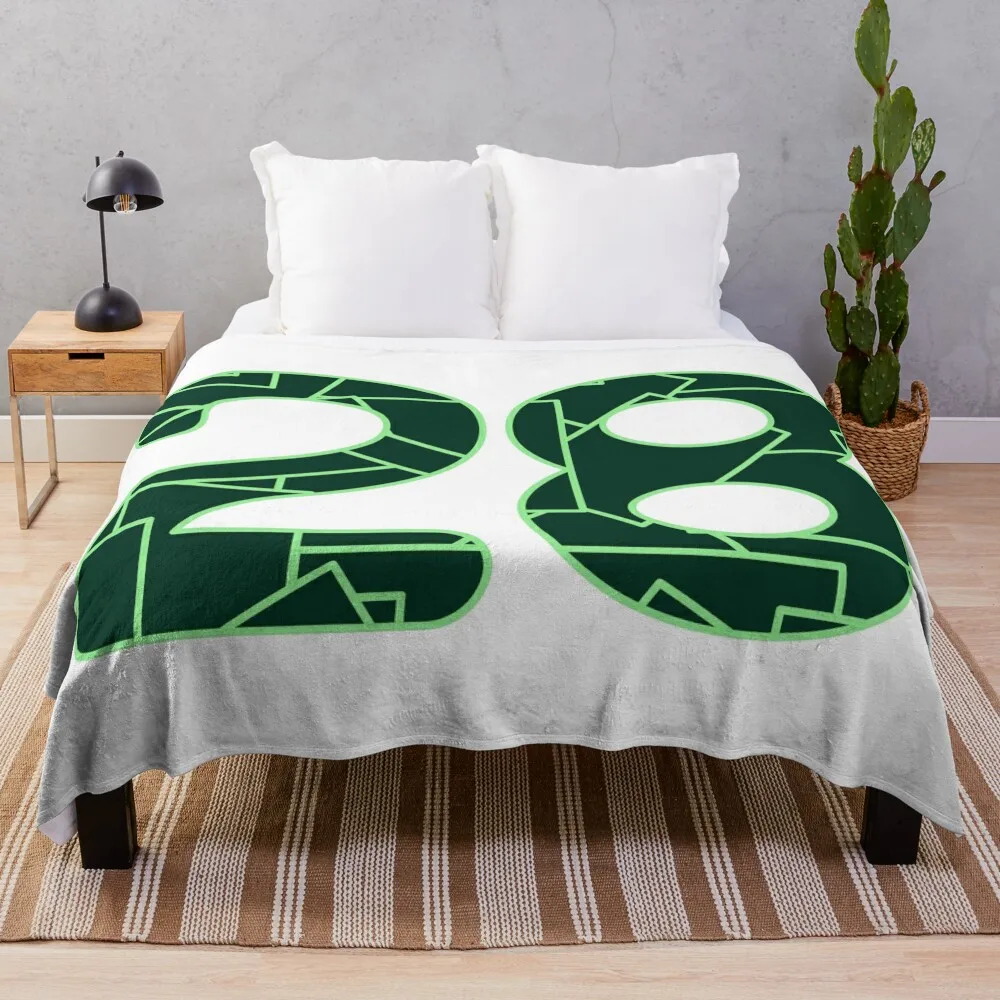 The number twenty-eight (28) in dark green Throw Blanket Retros Single Blankets