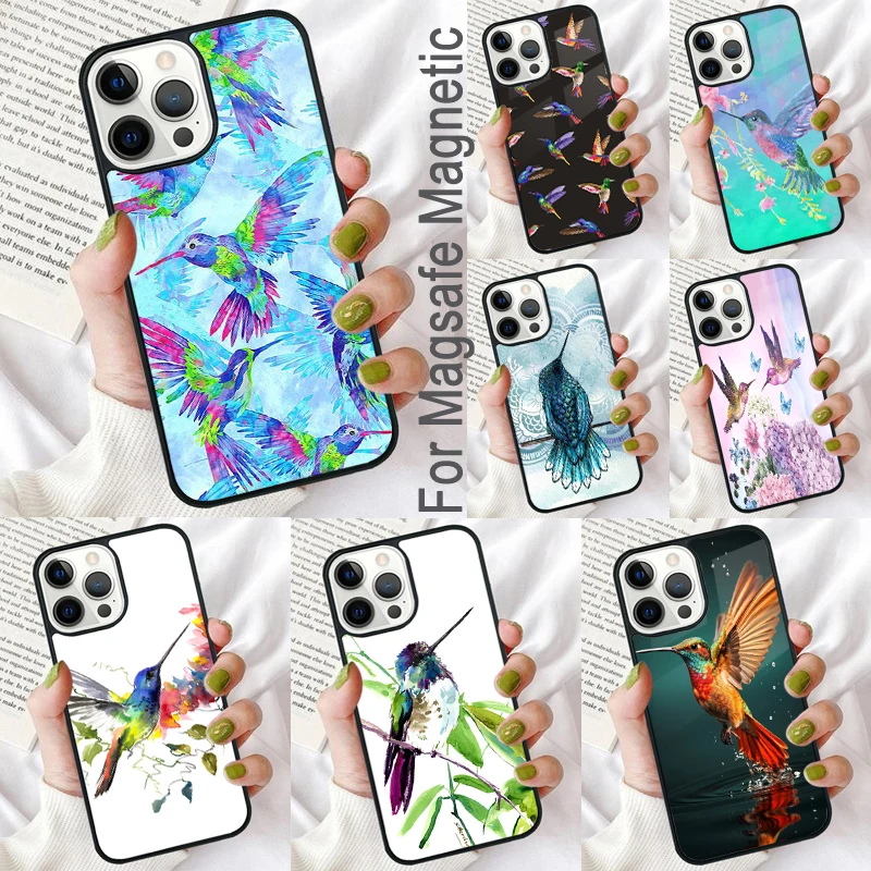 Lovely Birds Hummingbird Magnetic Soft Phone Case for iPhone 16 Promax 15 Pro 13 14 Plus 11 12 Mini MagSafe Coque