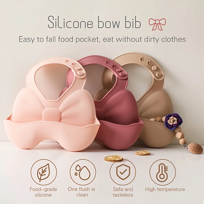 1Pcs Butterfly Shaped 3D Silicone Bib - Adjustable Fit Waterproof Bibs, Easy To Clean, Baby Bib with Large Pocket Food Catcher