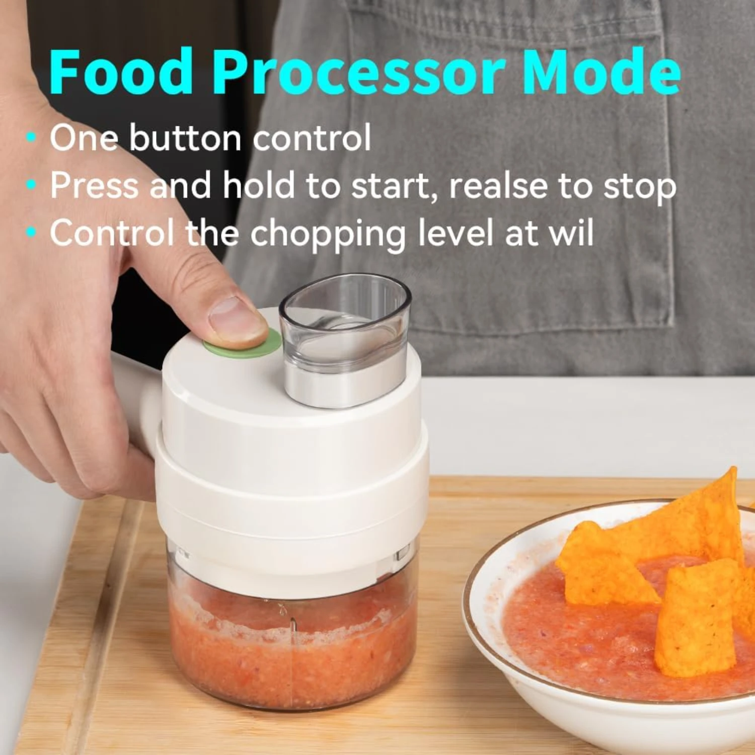 Dual Mode Cordless Portable Type-c Rechargeable Food Processor & Handheld Salad Maker Shooter with Anti-cutting Pusher - Small V