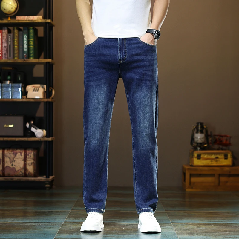 

Spring Summer New Business Jeans Blue and Gray for Men Stretch Straight Comfortable Casual Denim Long Pants Classic Style Male