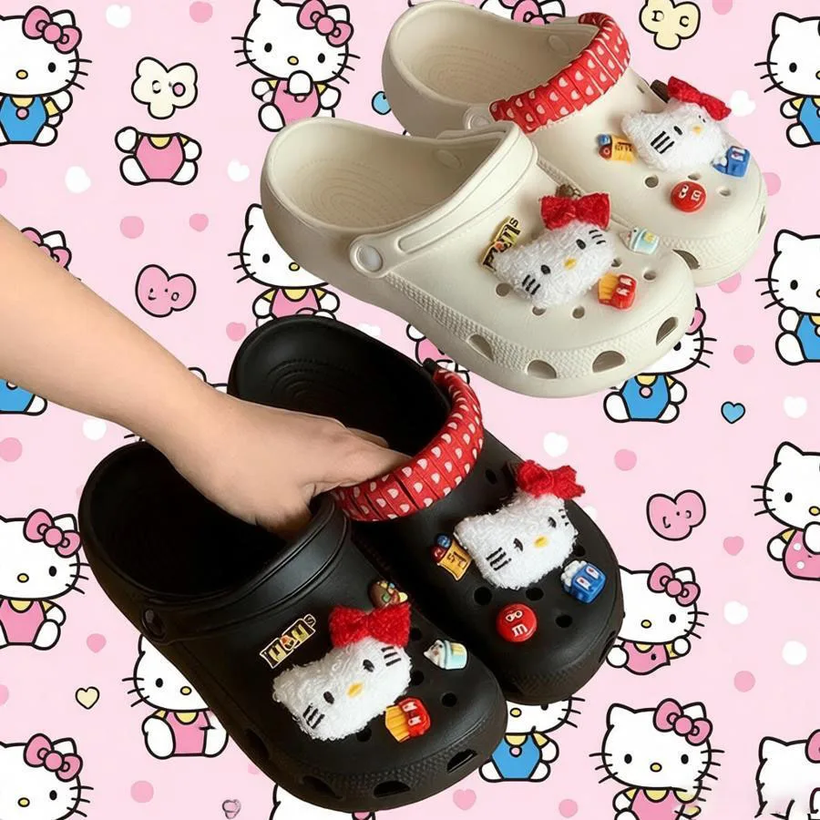 

NEW Hello Kittys Sanrio Fashion Summer Spring Autumn Beach Sandals Cave Hole Female Garden Shoes Students Girls Gift