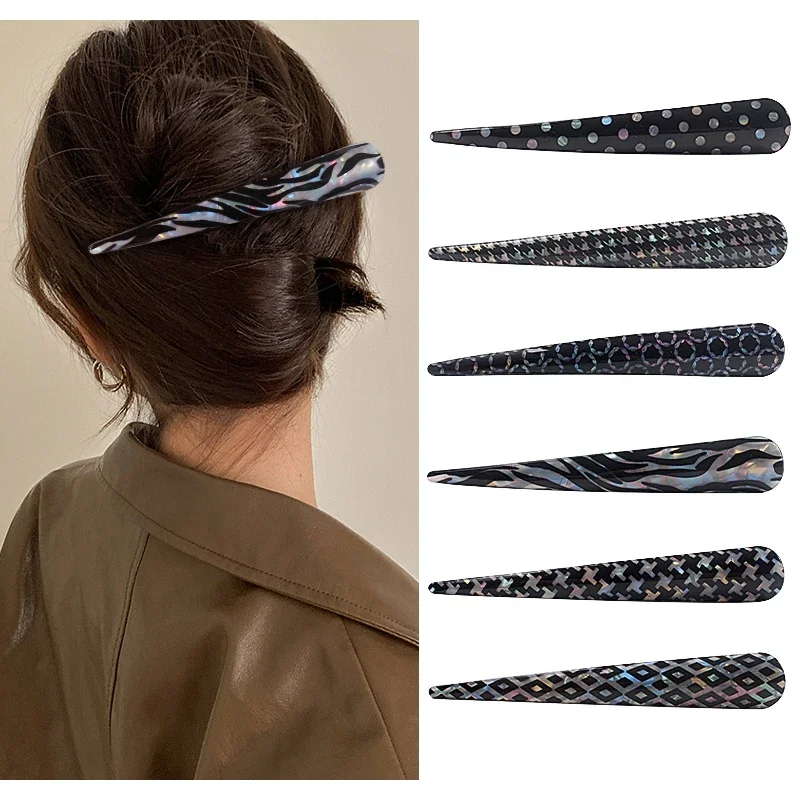 Black Fashion Elegant Acrylic Korean Barrette Metal Geometric Spotted Stripe Women Hair Clips Girls Hair Accessories