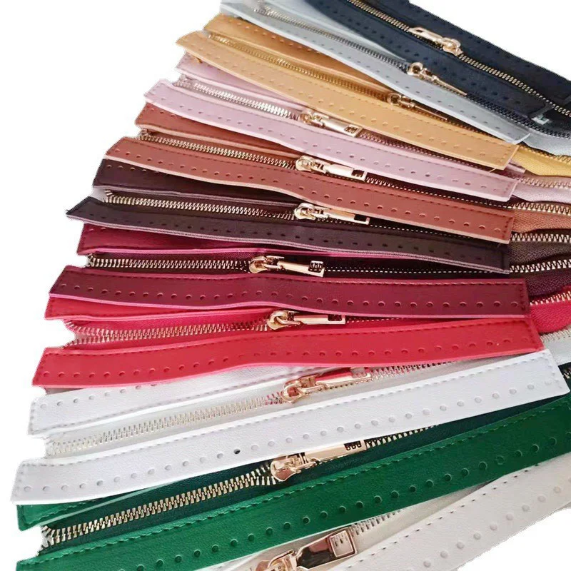 1PC DIY Woven Bag Hardware PU Leather Zipper Sewing Accessories Metal Zipper For Clothes Shoes Supplies