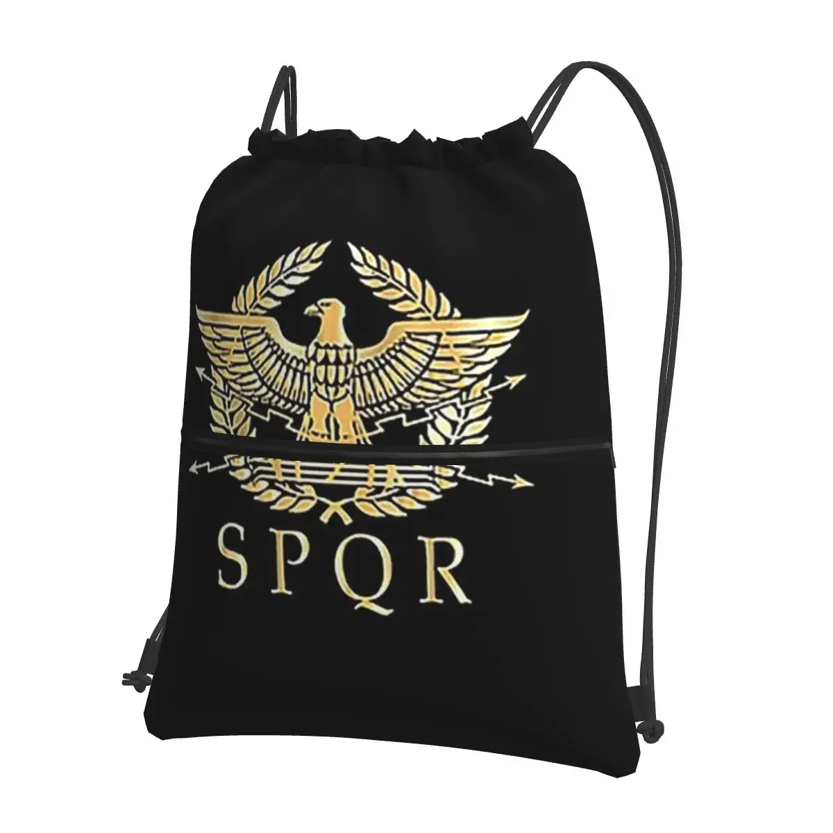 

SPQR- Roman Empire Standard Eagle Emblem Backpacks Drawstring Bag Casual Drawstring Bundle Pocket Book Bags For School Students