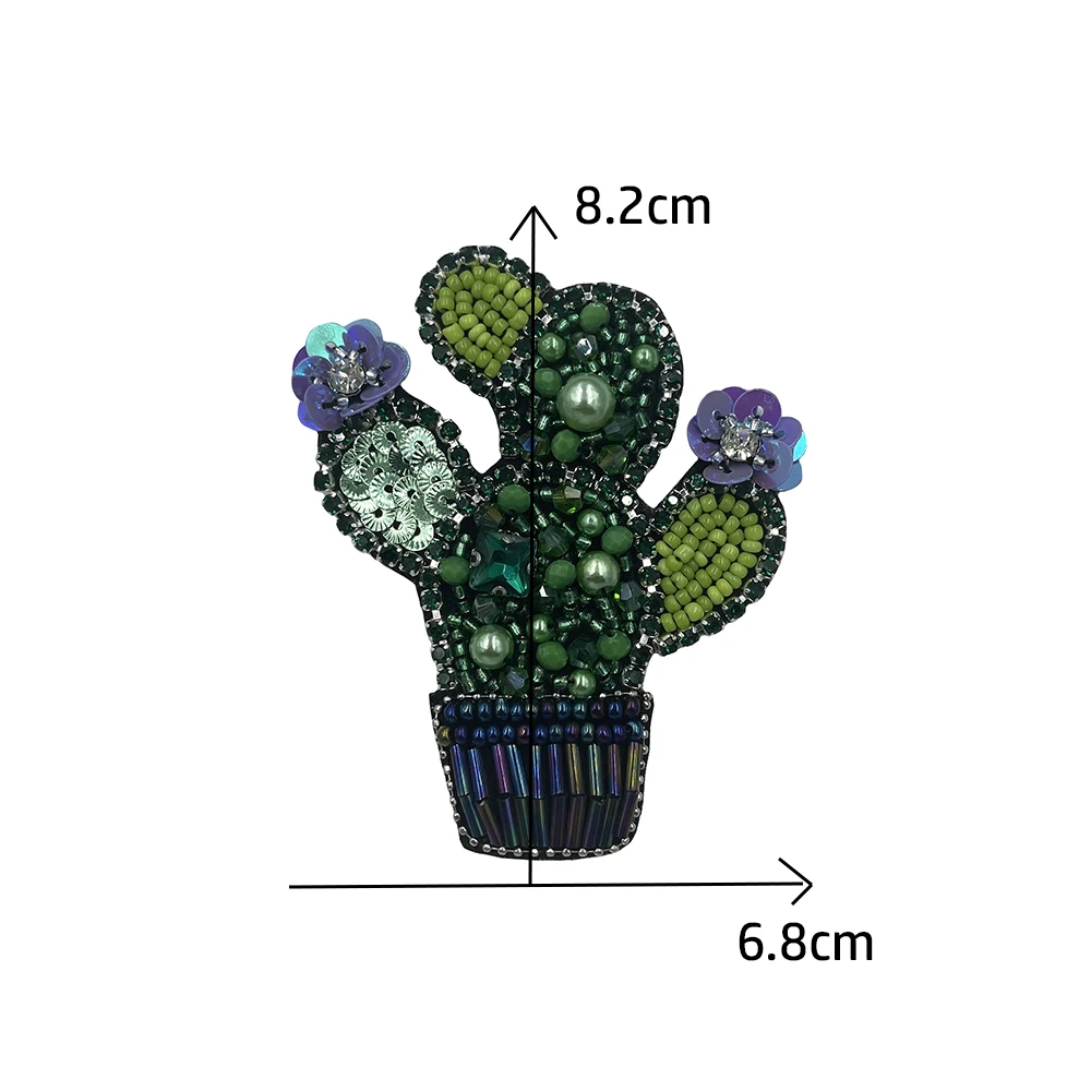 Handmade Cactus Plant,coconut tree, cabbage Bead Sequin Sew on Patches Applique Badge Craft for Clothes Trousers Bag Accessories