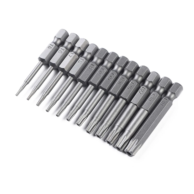 12pcs 50mm Car Auto Electric Drill Tool Torx Security Head Screwdriver Drill Set Magnetic Extension Adapter Star Hex Spline Bits