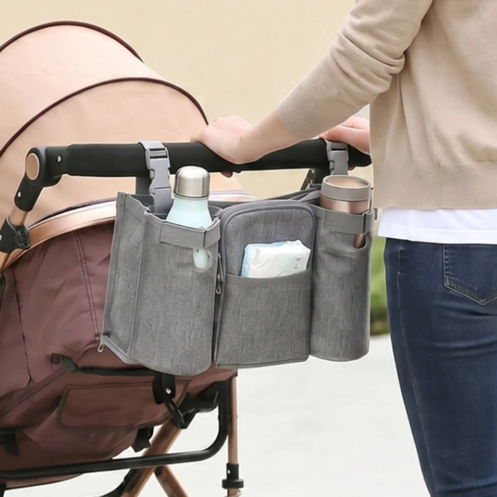 Stroller Organizer with Phone Bag Multi-Pocket Baby Stroller Hanging Organizer Easy to Clean Scratch-Resistant for Walking