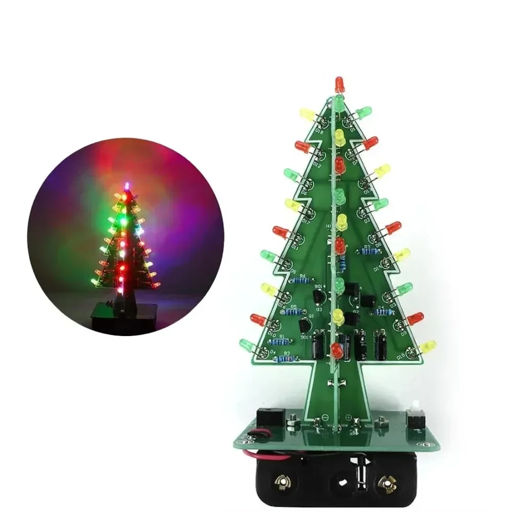 Three-Dimensional Flashing Christmas Tree LED 3D Christmas Tree Lighting DIY Decoration Red/Green/Yellow LED Flash Circuit Kit