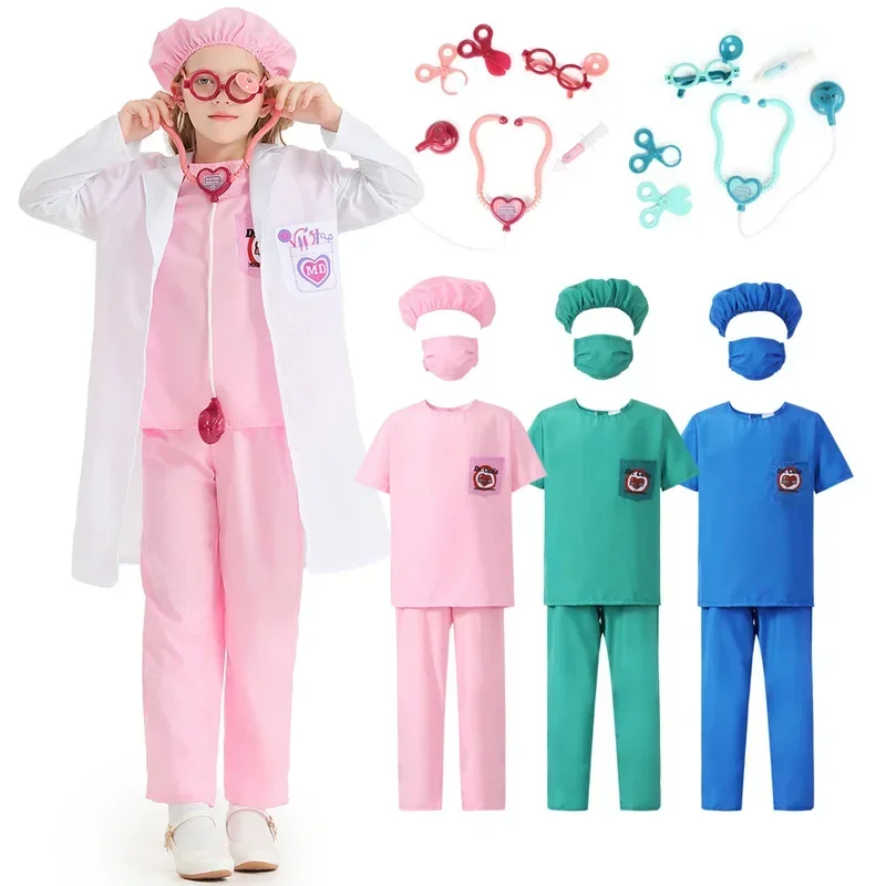 Costumi da medico chirurgo per bambini Abiti uniformi medici PhD Cappotto per ragazzi Ragazze Carnevale di Halloween Dottore Giochi di ruolo Abiti
