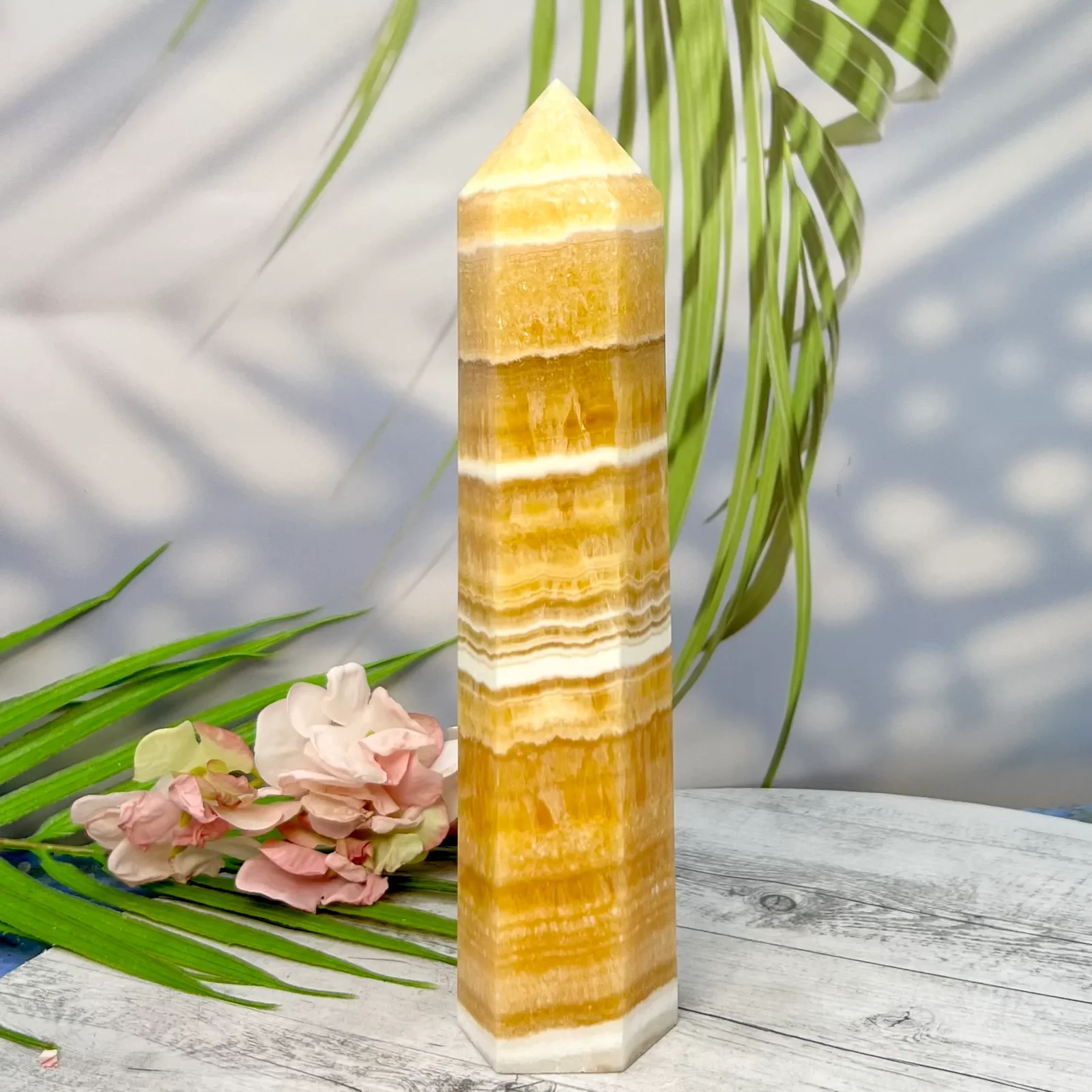 Natural Orange Calcite Crystal Point Quartz Tower Healing Energy Obelisk Reiki Healing