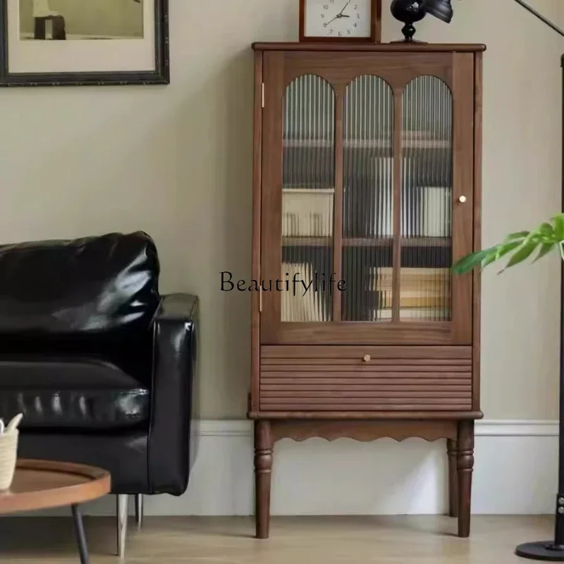 

LXFrench retro solid wood wine cabinet in the antique glass door home display side lockerSSS