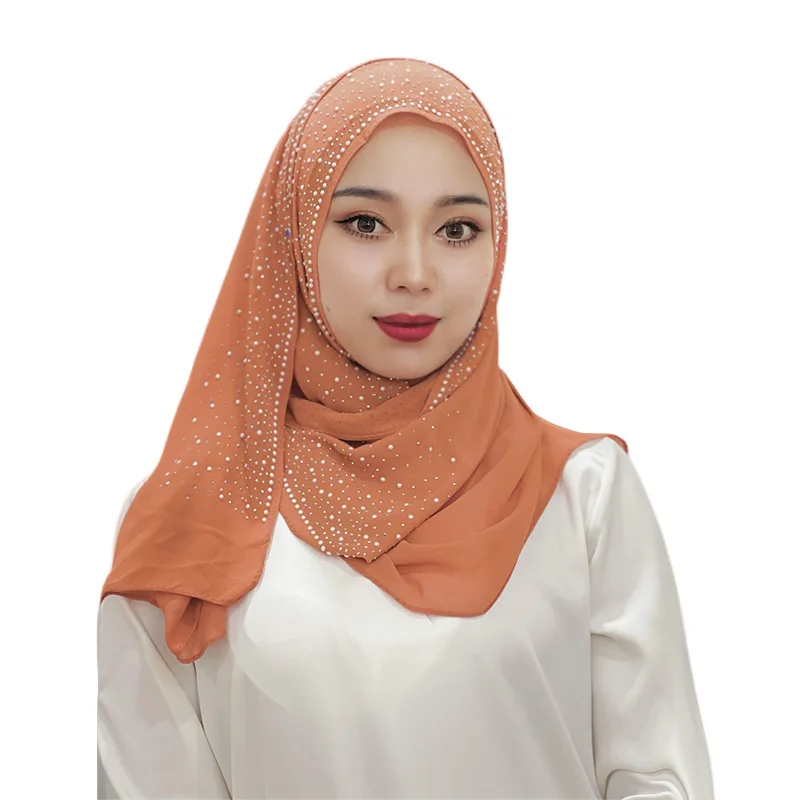 Diamond-encrusted Solid Color Scarf Headscarf Chiffon Head Scarf Foreign Trade Headscarf