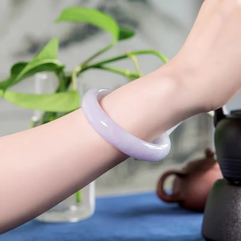 Violet-toned for women, Burmese ice waxy , translucent and delicate purple jadeite bracelet, young style
