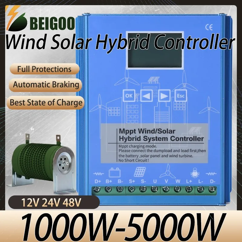 

2KW 12V 24V 48V 5000W Hybrid Wind Energy Solar Charging Controller MPPT Wind System Lifepo4 Lithium Lead Acid Battery