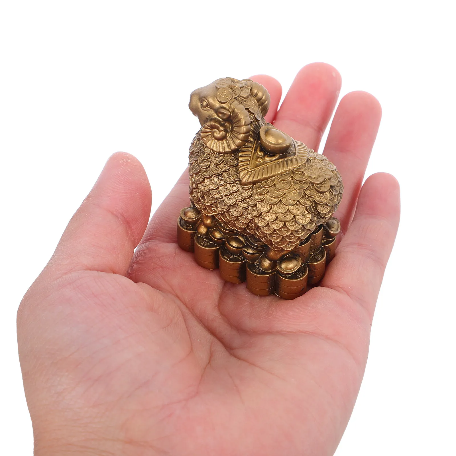 Resin Sheep Statue Chinese RAM Coin Ingot Wealth Symbol Hand Carved Mini Tabletop Feng Shui Home Office Decor Zodiac Ornament