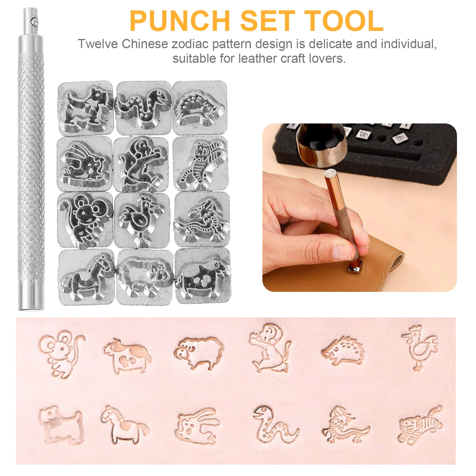 

1 set Zodiac Pattern Stamps Set Craft Tool Stamp Chinese Zodiac Theme Stamps For Diy Punch Press Kit Zinc Alloy Handle
