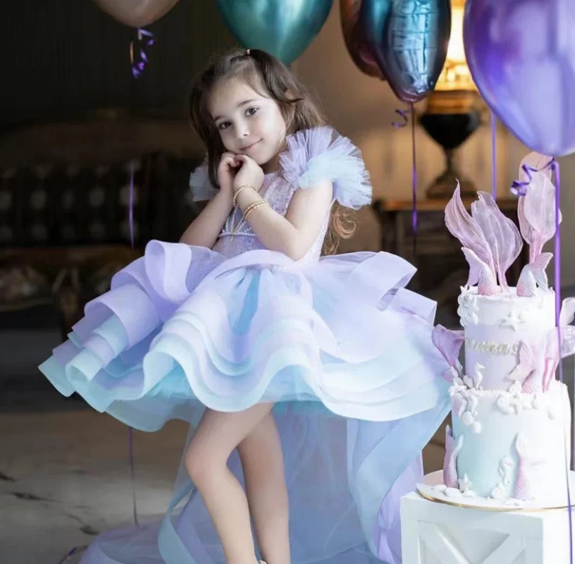 Puffy Flower Girl Dress Tulle Sequin Baby Girl Party Gown Fairy Kids Dance Dress First Communion Dress