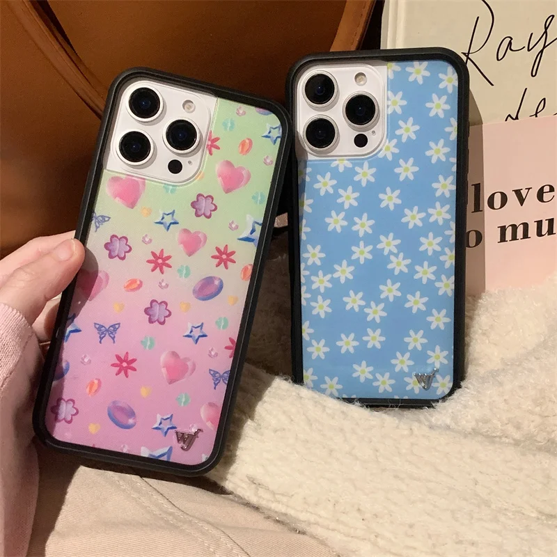 Wildflower 3D Blue Daisy Flower Phone Case for iPhone 16 15 14 13 12 Pro Max Plus Colorful Star WF Cartoon Soft Edged Cover