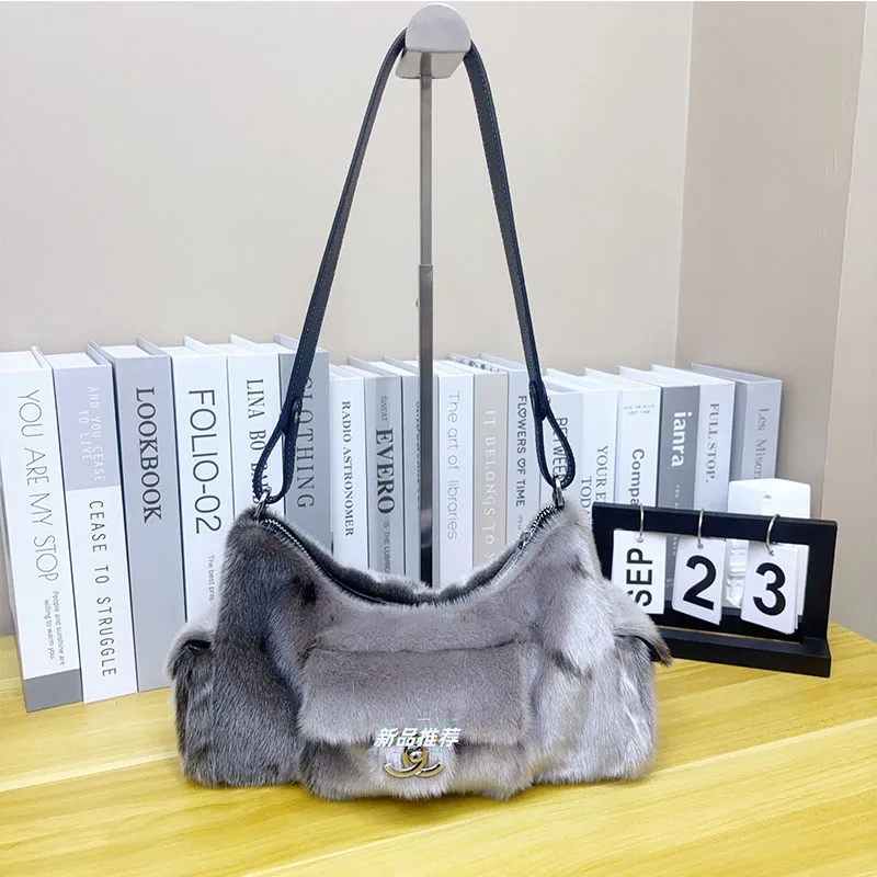 Pure Imported Mink Hair 2024 Fashion Designer Crossbidy Bag Y2K Luxury Handbag Women's Bag Real Fur Bag