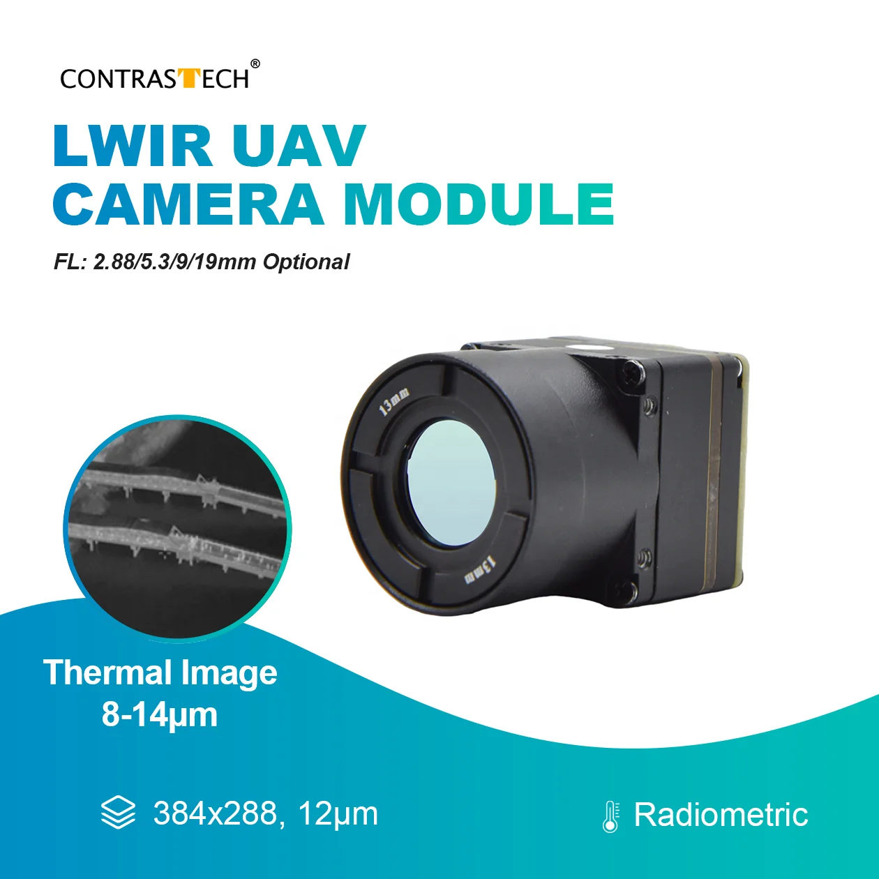 Uncooled 640x512 50Hz Radiometric FL4.1mm 9mm 13mm LWIR OEM  Thermal Camera Module for  Integration