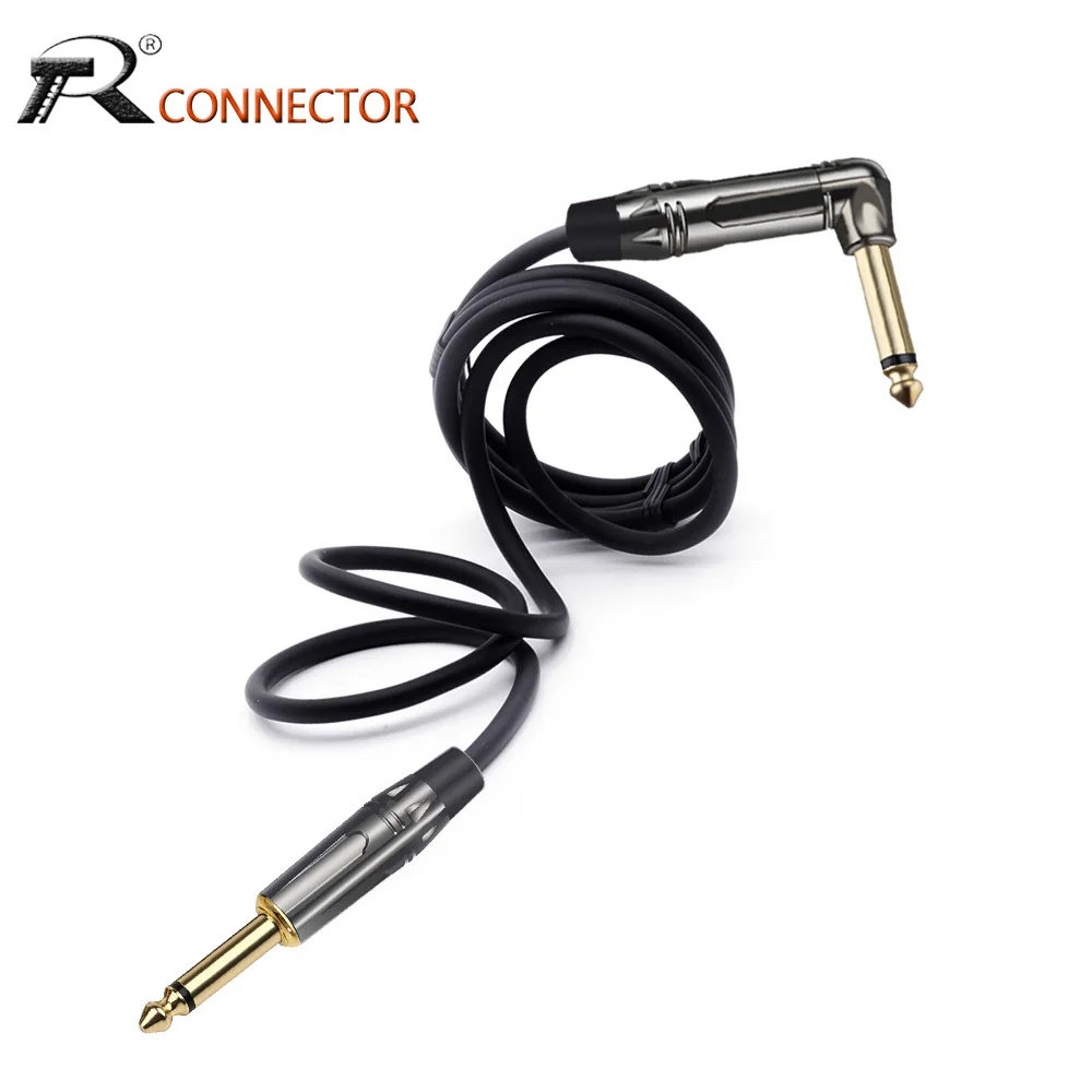 Gold Plated 6.35mm Mono Male to Right Angle 6.35mm Male Cable Luxury Gunmetal Microphone Plug Speaker Connector Assembly