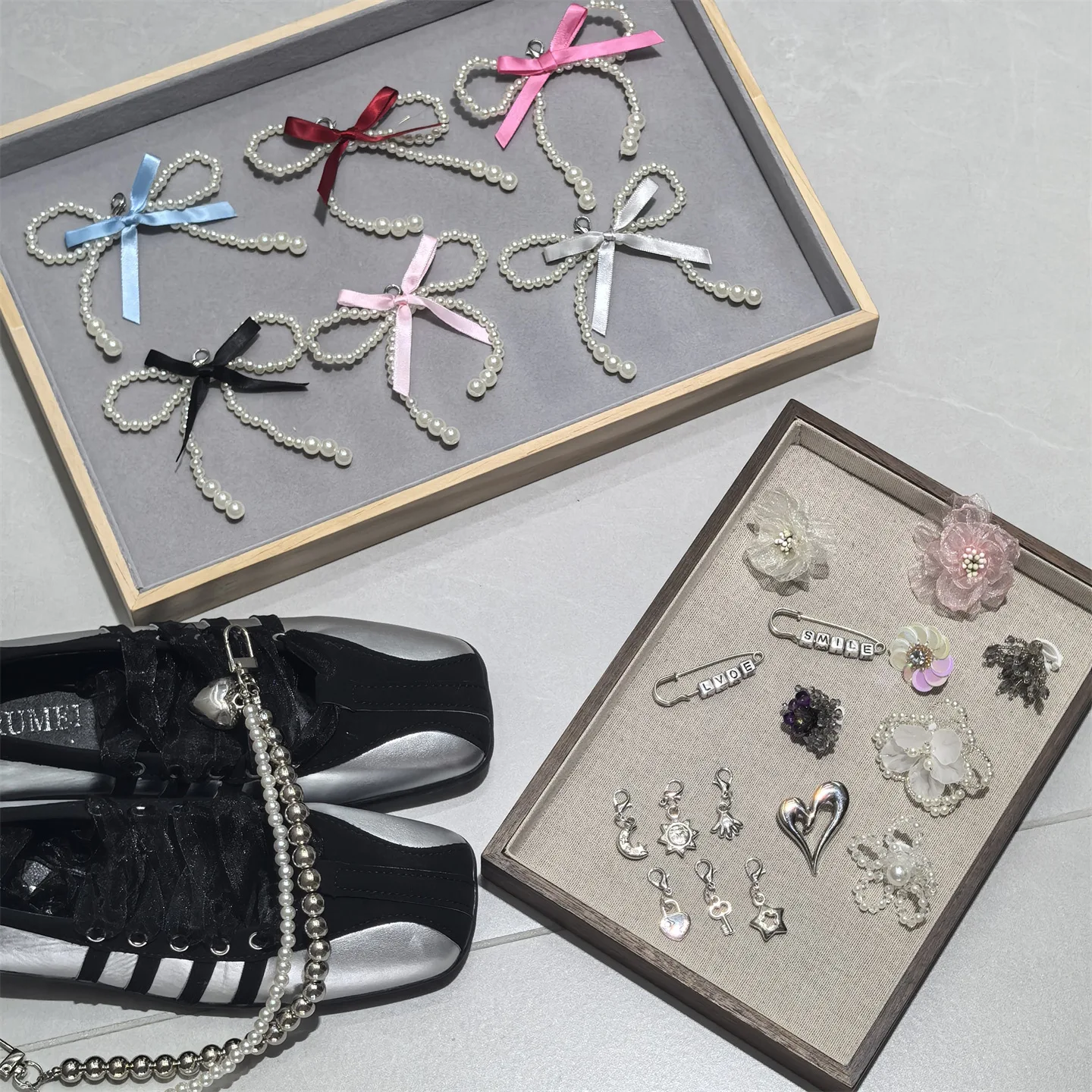 Shoe Charms Ballet Style Silver Heart Faux Pearl Bow Chain DIY Letter Flower Buckle Sneaker Accessories Elegant Chic