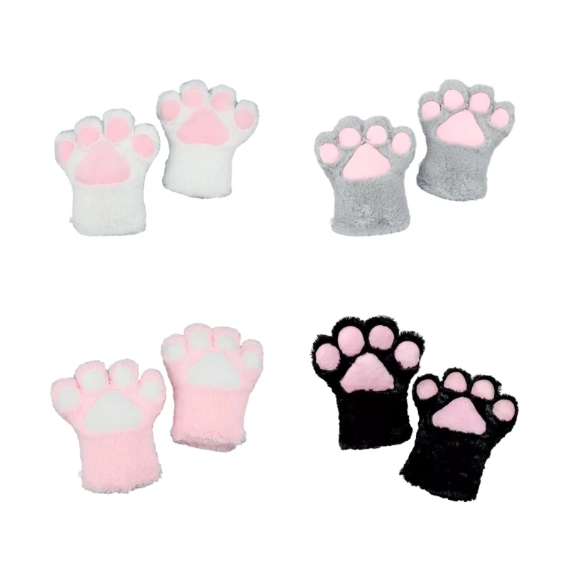 Students Cosplay Kittens Paw Gloves Mittens Winter Plush Cartoon Gloves for Women Men Carnivals Party Halloween N58F