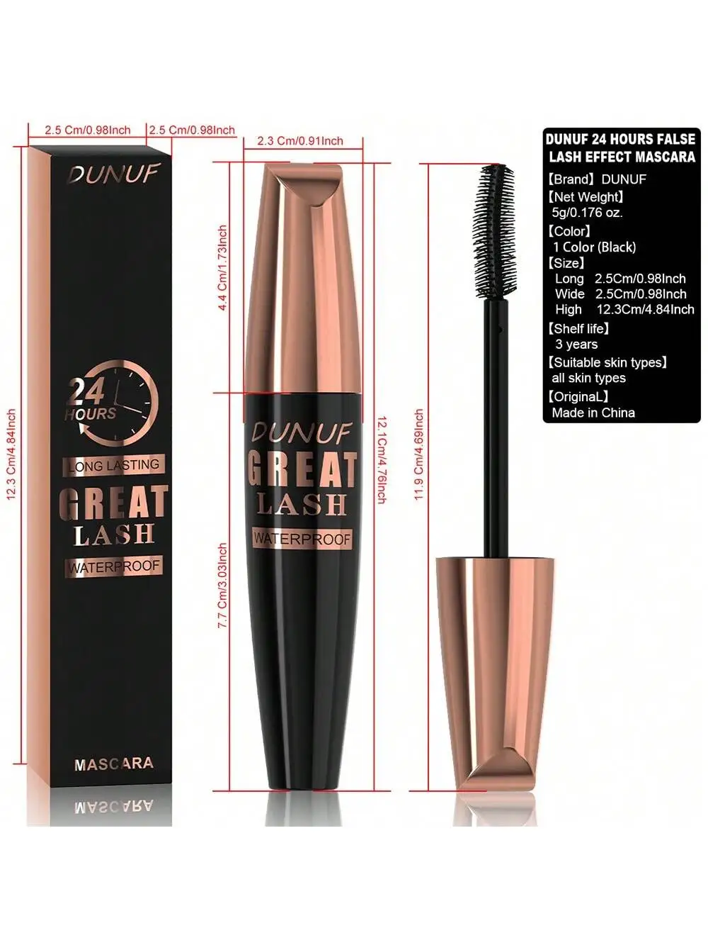 มาสคาร่ากันน้ำ DUNUF 1 ชิ้น & 2 ชิ้น & 5 ชิ้น สำหรับขนตาหนา งอนยาว สูตรสีดำติดทนนาน