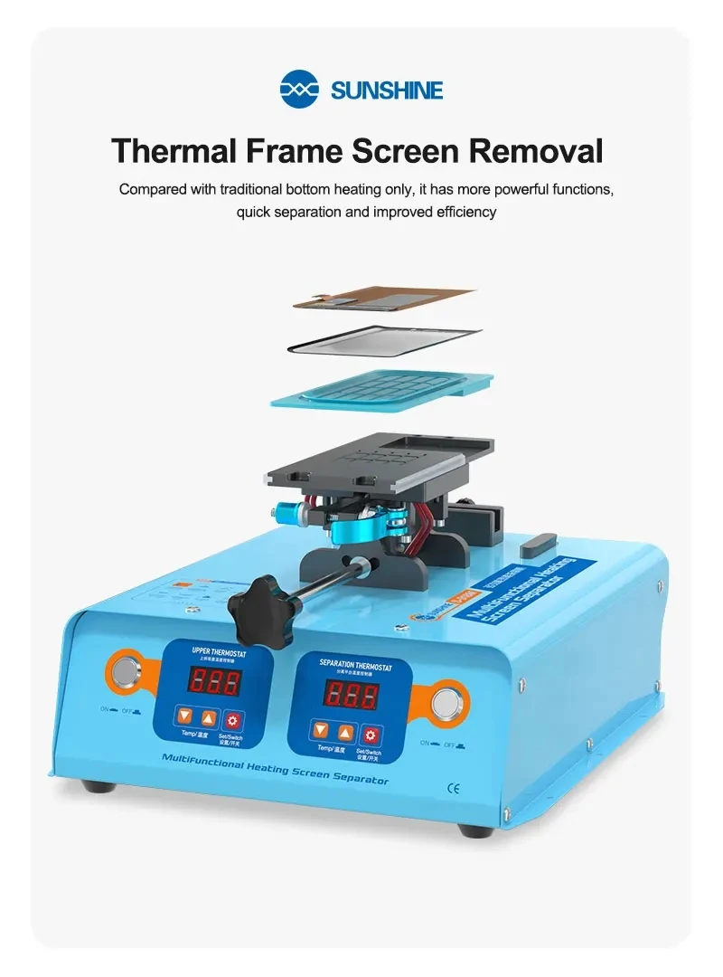 

SUNSHINE S-918M Multi Functional Heating Separation Machine Dual Pump Strong Suction Frame Remover and Screen Separator