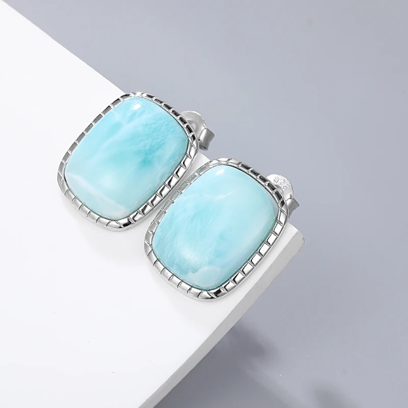 XYOP orecchini Larimar in argento Sterling 925 di alta qualità con bellissime pietre preziose naturali blu orecchini da donna per regalo