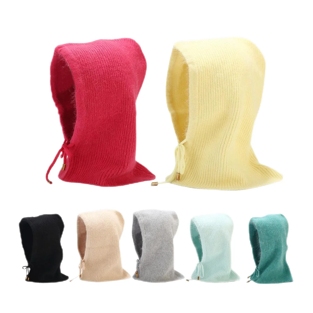 INS Winter Womens Hats Real Rabbit Fur Knitted Hooded Neck Collar Cap Beanie For Men Women One-Piece Hats Skullies Balaclava Cap