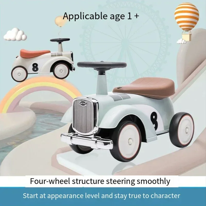 Retro Children's Scooter Car Baby Scooter Twister Car Walker Anti-rollover Four Wheel Steering Wheel Limit Turning Yo-yo Toy Car