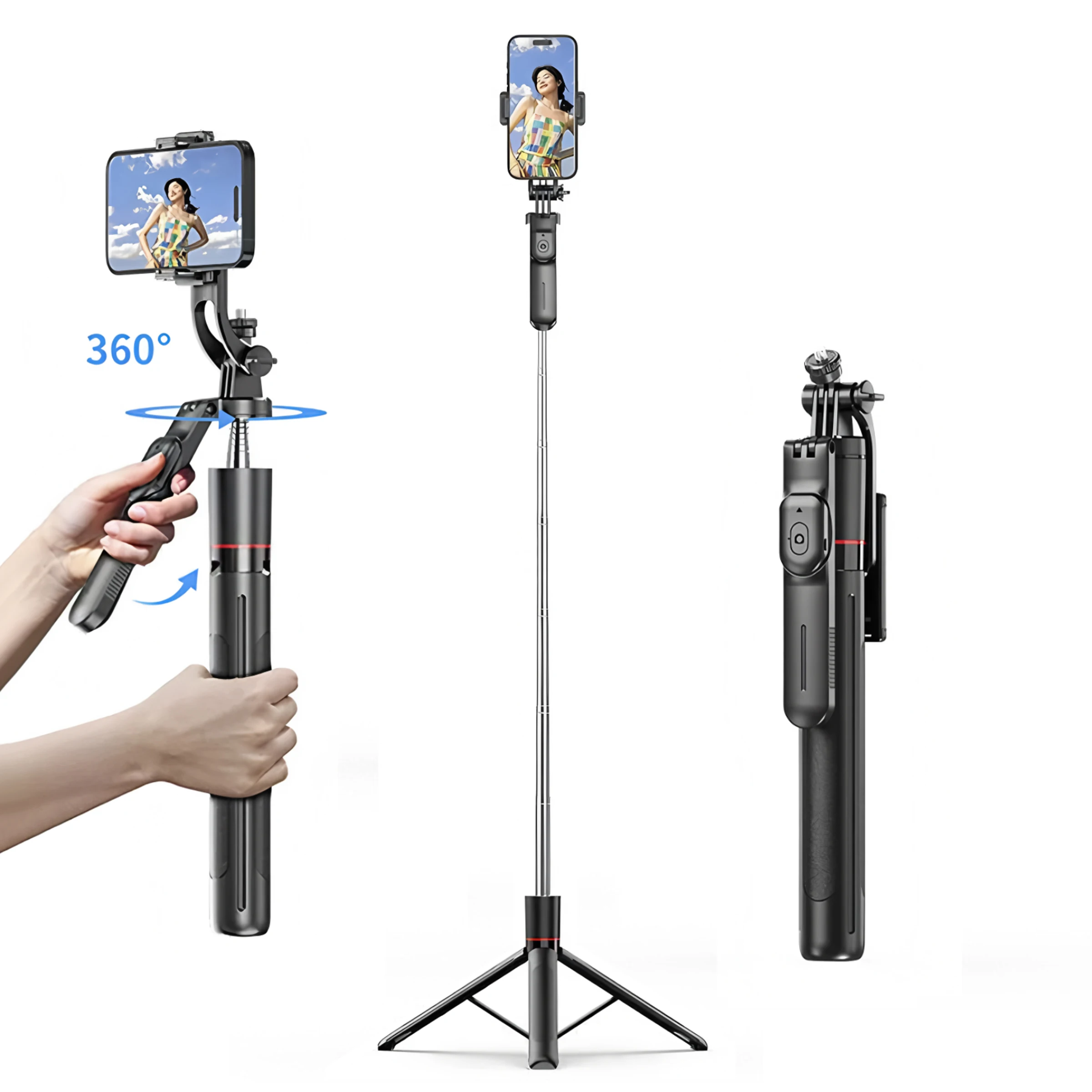 67 Zoll F16 ausziehbares Bluetooth-Selfie-Stick-Stativ, kabelloser Telefonhalter mit 1/4 Schraube, kompatibel mit Smartphone-Kamera