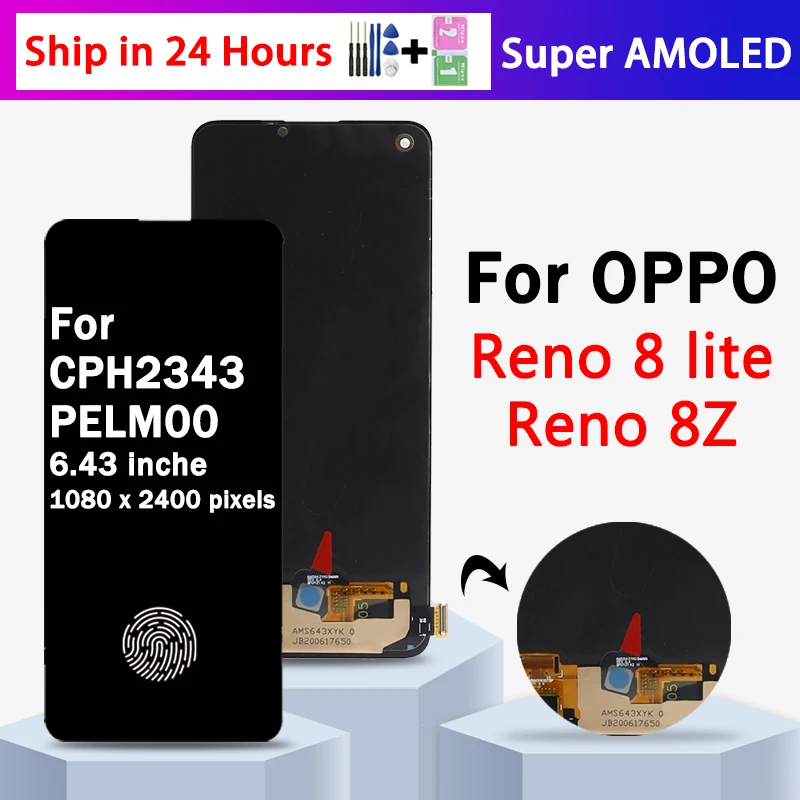 6.43'' Super AMOLED For OPPO Reno8 Lite 8Lite CPH2343 LCD Display Touch Screen Digitizer Assembly For Oppo Reno8 Z 8Z Display