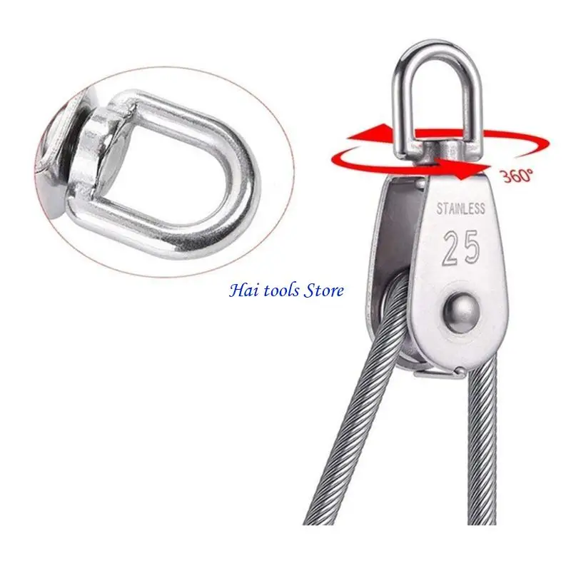 X37E 2Pcs M25 Single Pulley Block Loading 330lbs Stainless Steel Wire Rope Single