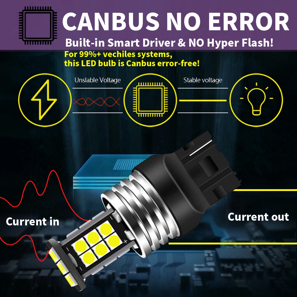 2pcs T20 W21W 7440 LED Canbus Reverse Light 7505 Backup Bulb For Toyota Camry V2 Corolla E11 MR2 iQ Prius W3 Plus W4 Yaris P15 view 5