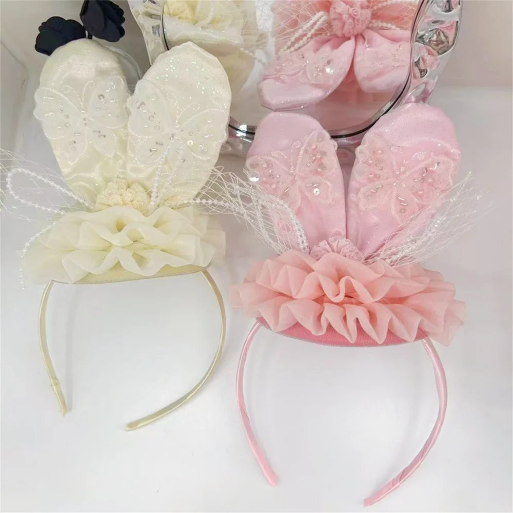 

Lovely Baby Girls Easter Day Headband Rabbit Ear Newborn Photo Props Cute Elastic Flower Crown Hairbands Party Hair Accessories