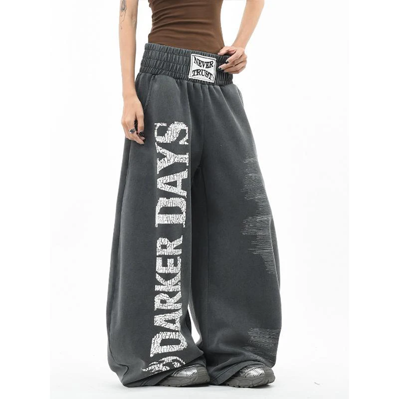 American High Street Stained Letter Print Embroidery Cool Wide Leg Knife Sports Casual Sweatpants Autumn Fashion Casual Pants