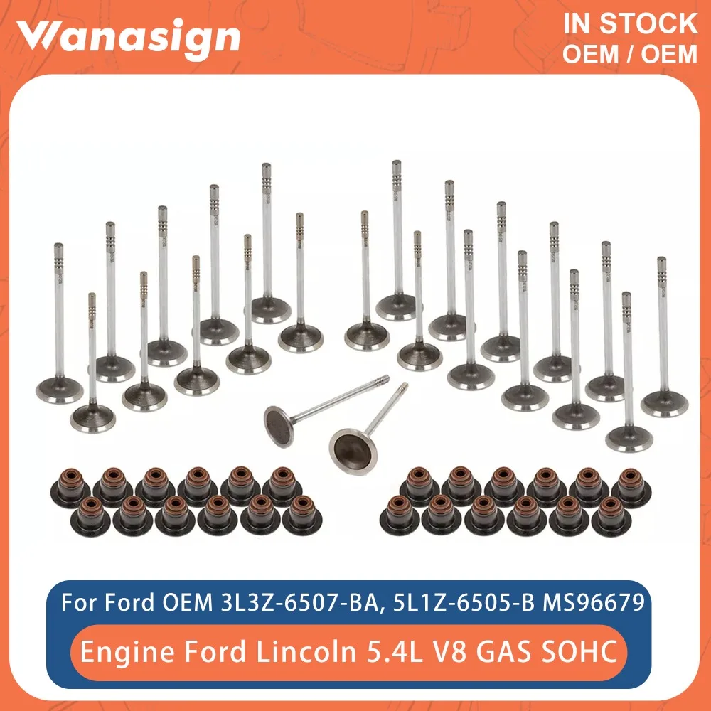 Engine Intake & Exhaust Valves w/ Valve Stem Seal Set Fit 4.6 5.4 L For Ford Lincoln Mercury 4.6L 5.4L SOHC 3-VALVE V8 GAS SOHC