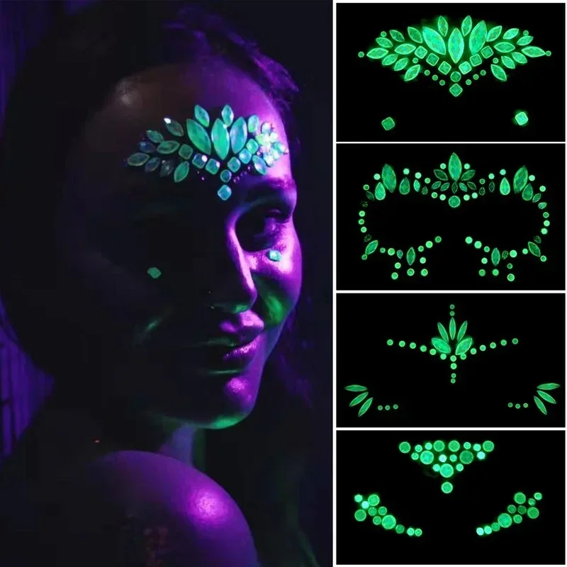 Adesivo per sopracciglia in cristallo luminoso EDM Adesivo per viso con diamante fantasma di Halloween Adesivi per viso luminoso con diamanti
