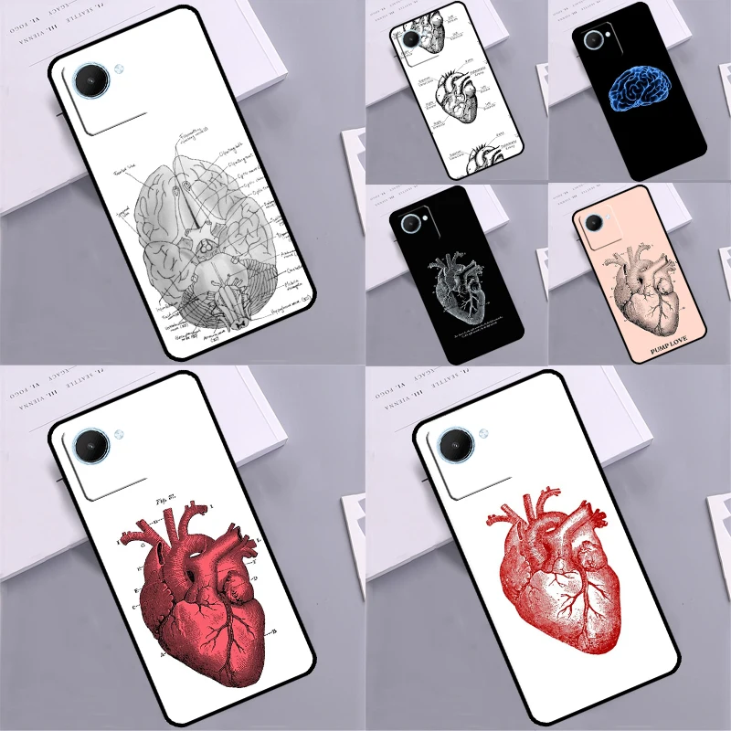 Vintage Anatomical Heart Brain For Realme C55 C53 C35 C33 C31 C30 C25s C21Y C11 GT Neo 3T 2T GT Neo 5 10 11 Pro Plus Case