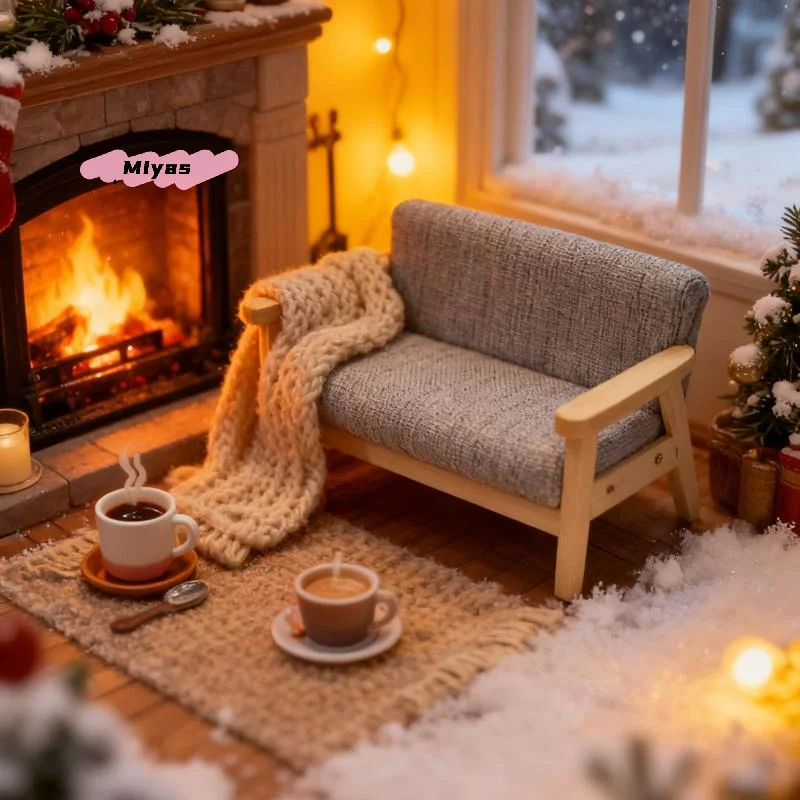 Juego de sofá doble en miniatura de madera para casa de muñecas, escala 1/12, muebles para sala de estar, decoración para casa de muñecas, 1 Uds.