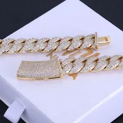 ESKEEM New Style 13MM Iced Out CZ Cuban Chain Hip Hop Mens Jewelry 18k Gold Plated Mixed Cuban Link Chain Men Necklace