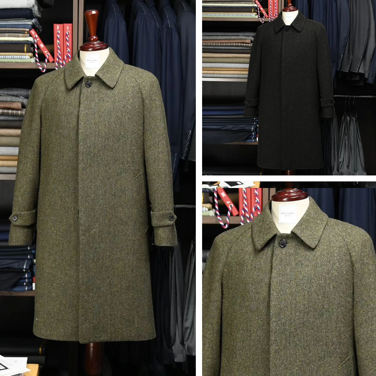 

Herringbone Men's Wool Blend Coat Plus Size One Button Thick Trench Coat Formal Outwear Customized Winter Warm Jacket