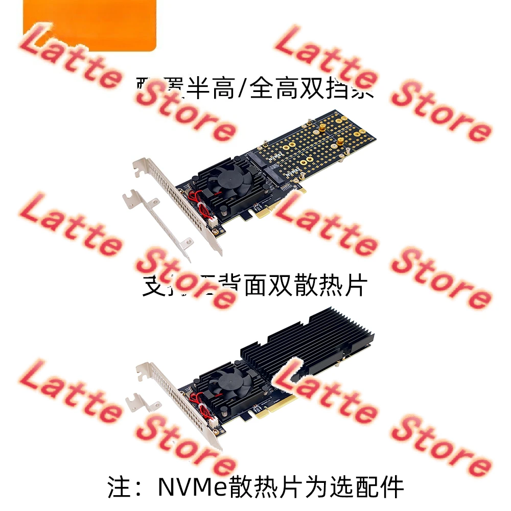 4-Port M.2 NVMe PCIe Expansion Card With PLX8747 Chip No Bifurcation Required Silent Cooling Full Half Height Bracket Compatible