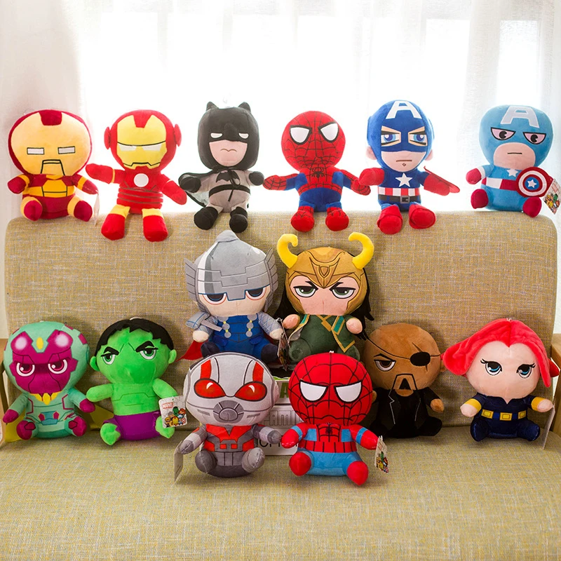 Disney Marvel Avengers Plush Toys Captain America Spiderman Iron Man Hulk Loki Thor Cartoon Anime Stuffed Dolls Kids Gift