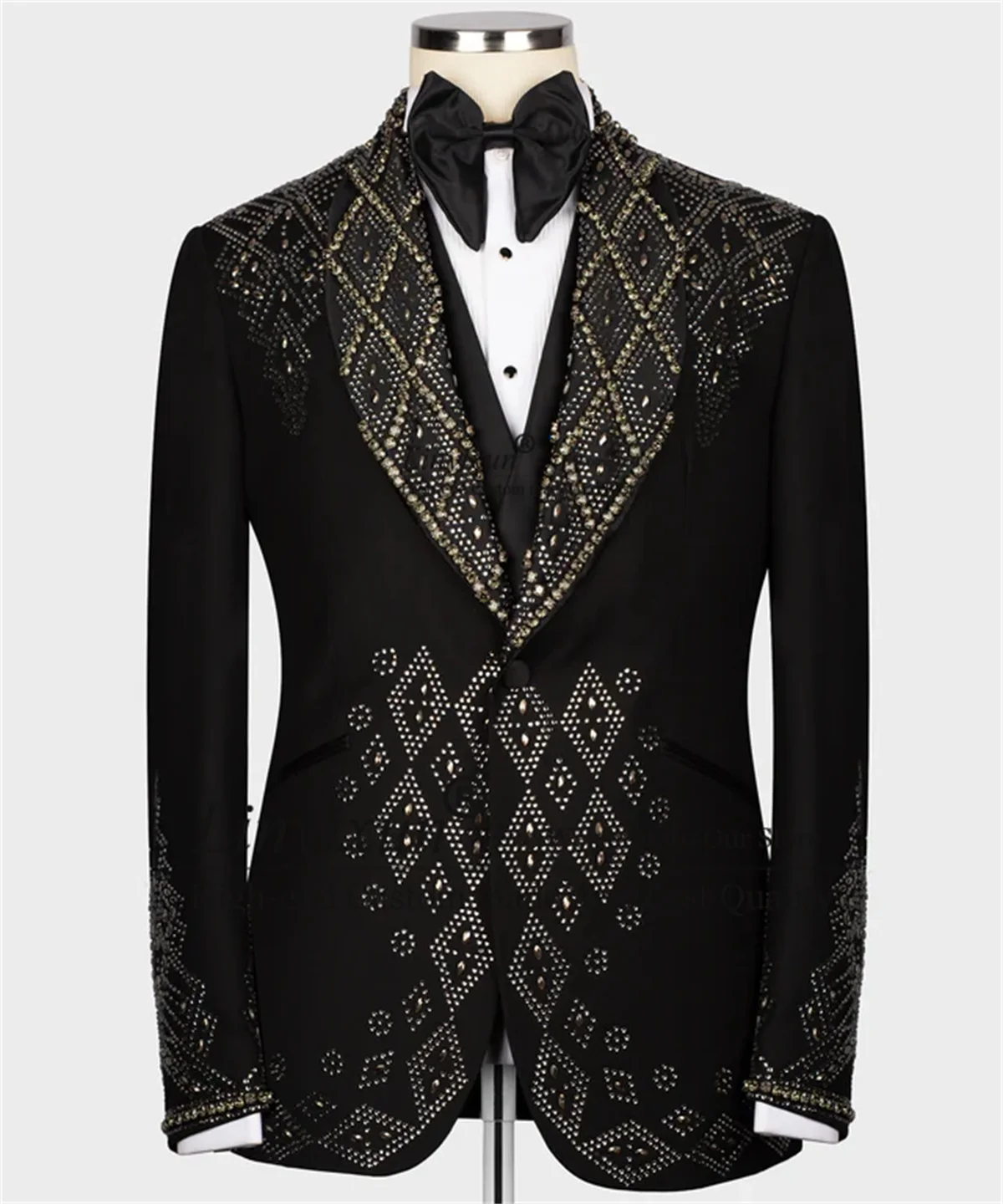 Luxury Stone Embroidered Men Suit Customized Shawl Lapel Male Prom Blazers 3 Pieces Sets Groom Tuxedo Wedding trajes para hombre